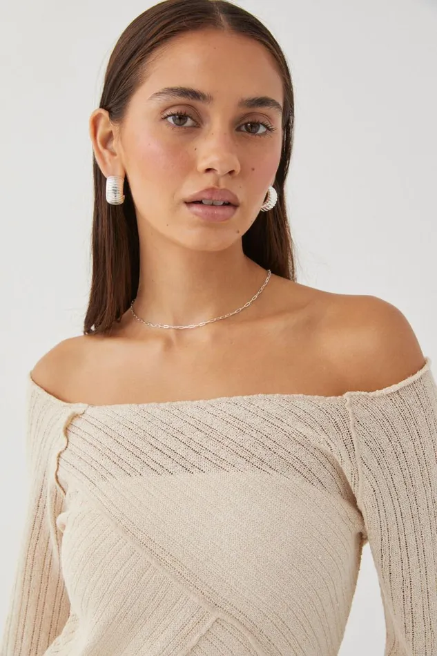 Clothing Supr Mini Dresses Jessa Bell Sleeve Knit Mini Dress Vanilla Beige