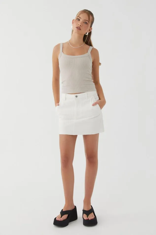 Clothing Supr Skirts Carpenter Denim Mini Skirt Warm White