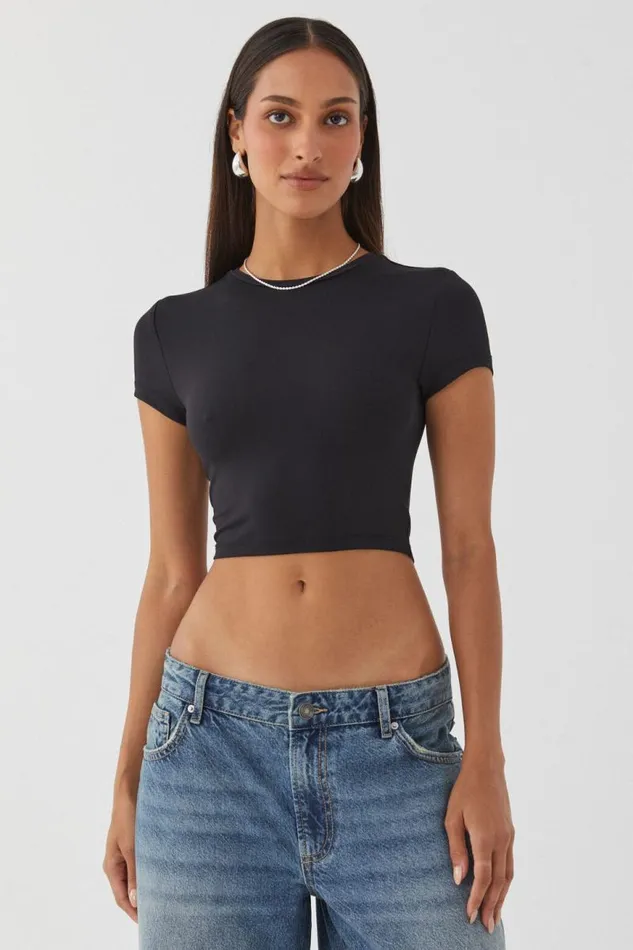 Clothing Supr T Shirts Luxe Cropped Short Sleeve Top Black