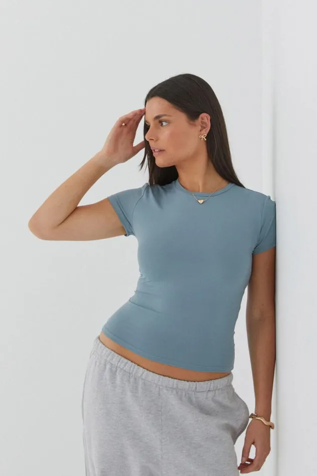 Clothing Supr T Shirts Luxe Longline Tee Dusty Stockholm Blue