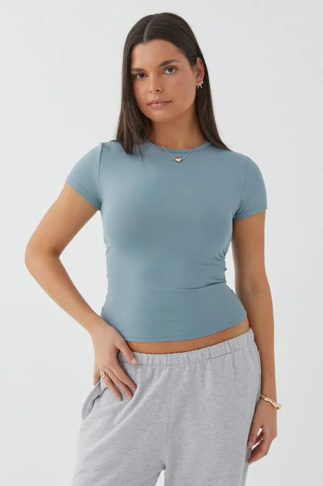 Clothing Supr T Shirts Luxe Longline Tee Dusty Stockholm Blue