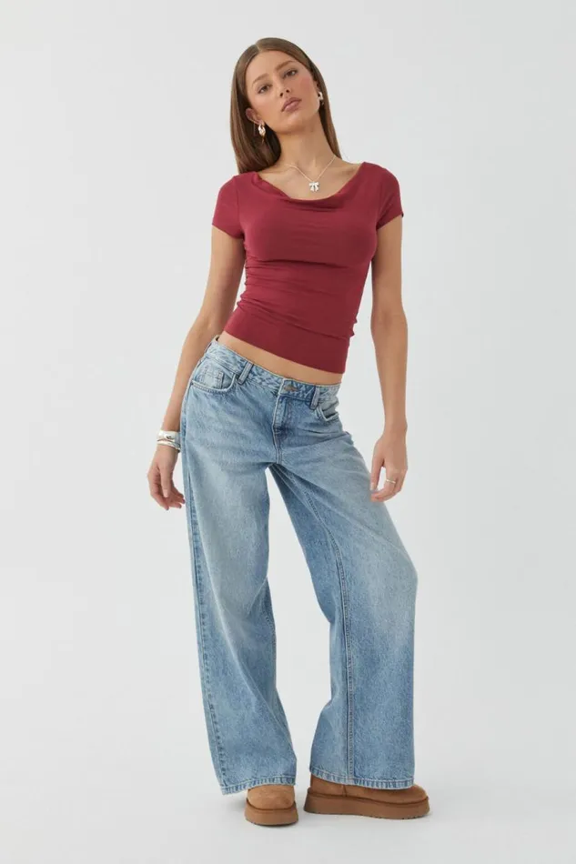 Clothing Supr T Shirts Soft Cowl Neck Tee Deep Cherry