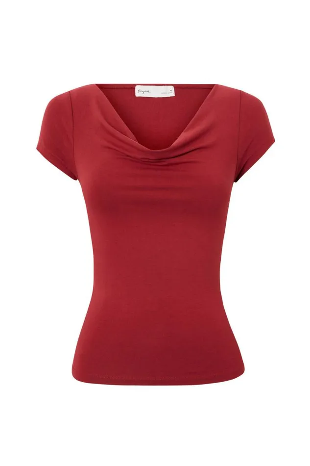 Clothing Supr T Shirts Soft Cowl Neck Tee Deep Cherry