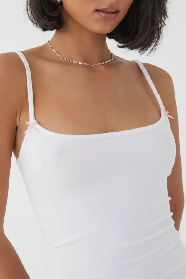 Clothing Supr Tank Tops Molly Thin Strap Cami White With Bow