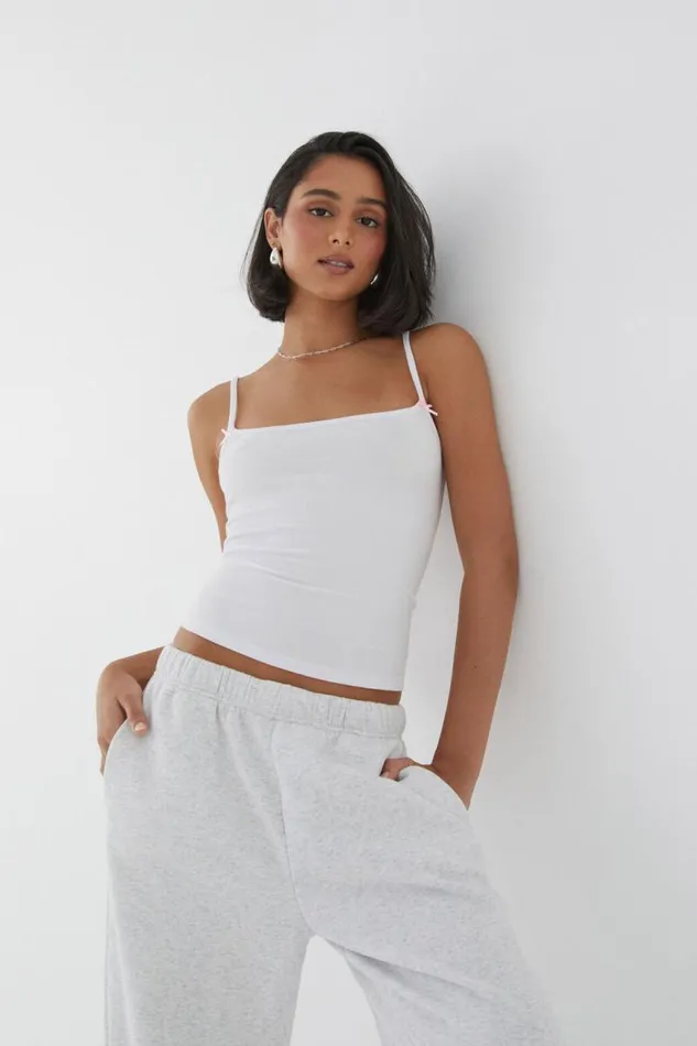 Clothing Supr Tank Tops Molly Thin Strap Cami White With Bow