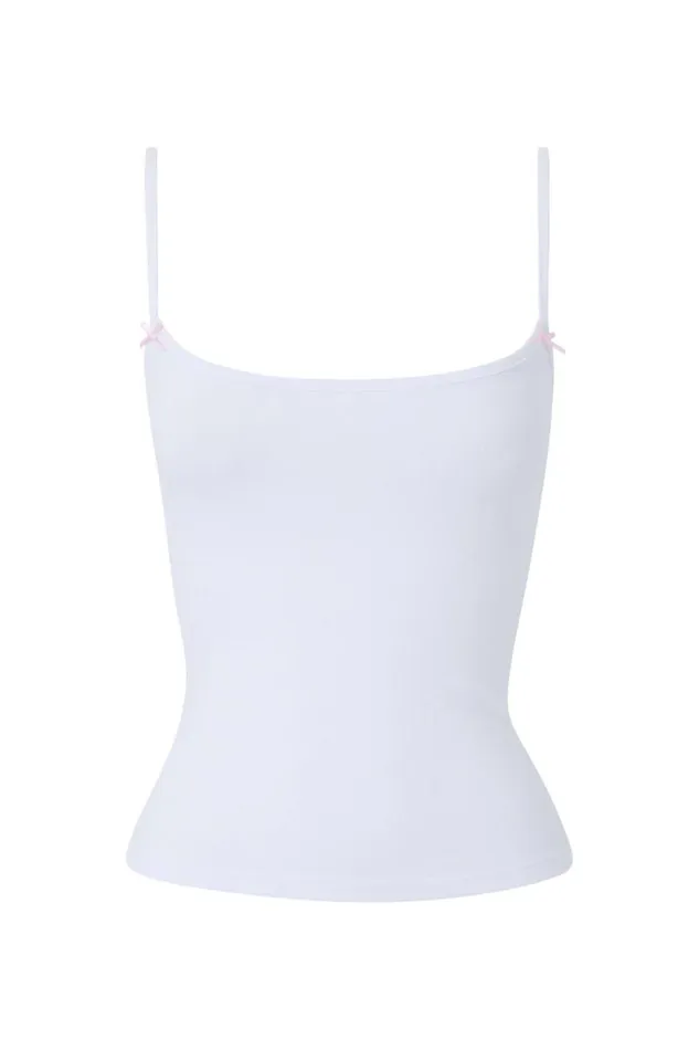 Clothing Supr Tank Tops Molly Thin Strap Cami White With Bow