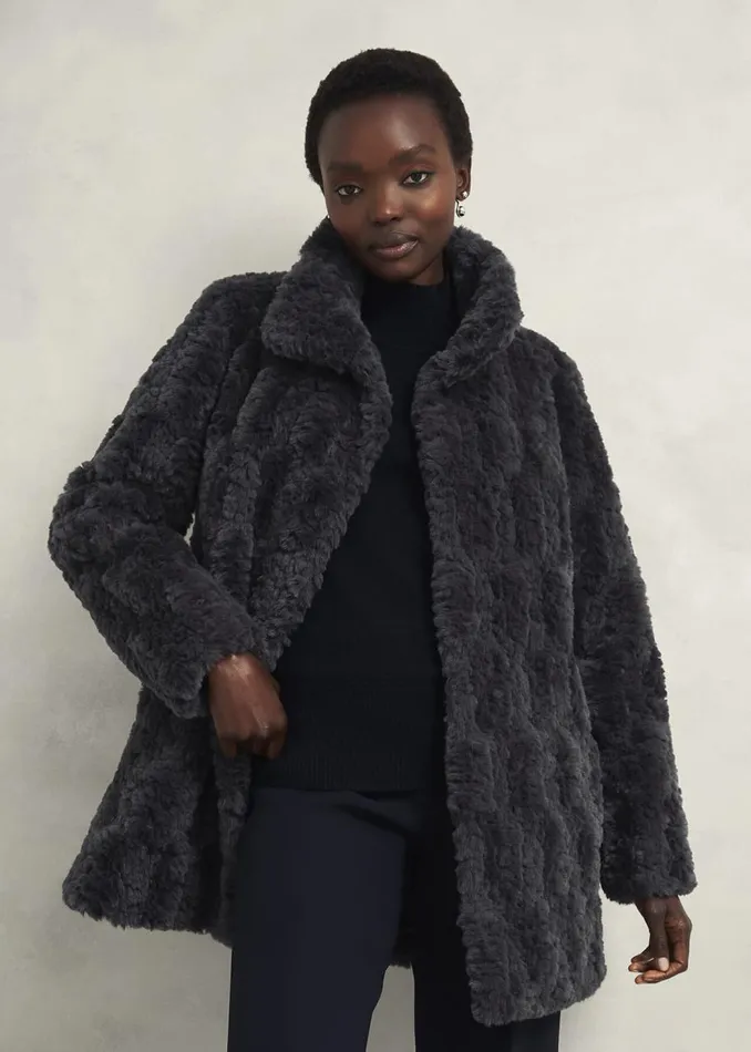 Coats and Jackets Women HOBBS Briony Faux Fur Coat Dark Charcoal