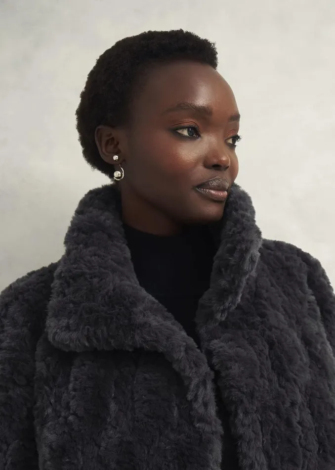Coats and Jackets Women HOBBS Briony Faux Fur Coat Dark Charcoal