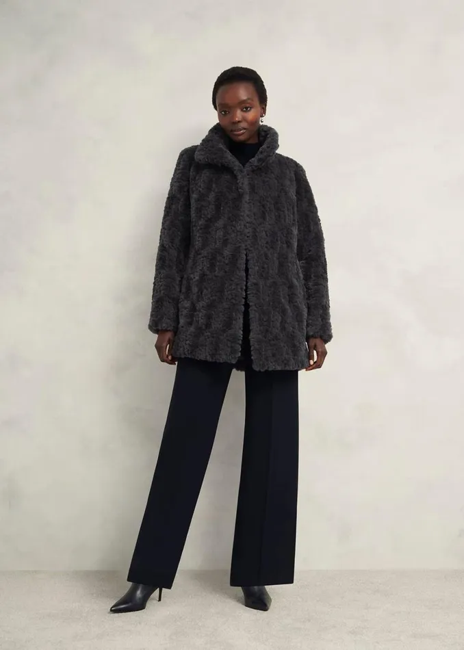 Coats and Jackets Women HOBBS Briony Faux Fur Coat Dark Charcoal