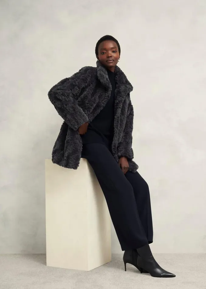 Coats and Jackets Women HOBBS Briony Faux Fur Coat Dark Charcoal