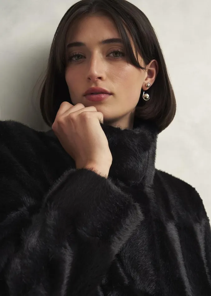 Coats and Jackets Women HOBBS Petite Rosanne Faux Fur Coat Black