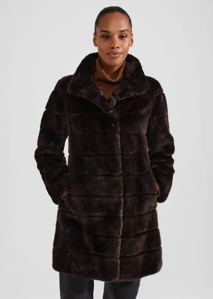 Coats and Jackets Women HOBBS Ros Faux Fur Coat Chocolate