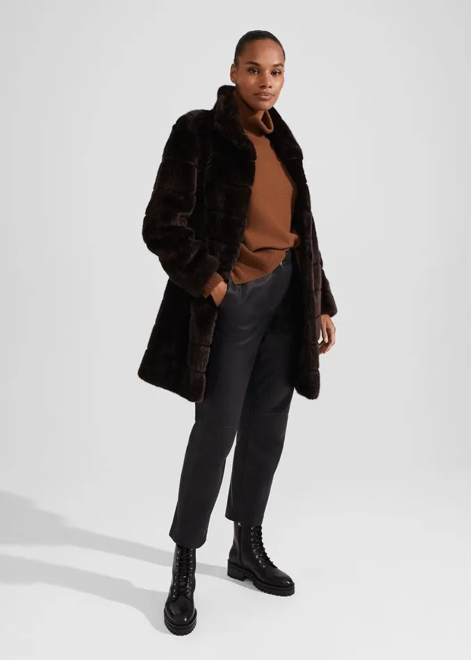 Coats and Jackets Women HOBBS Ros Faux Fur Coat Chocolate