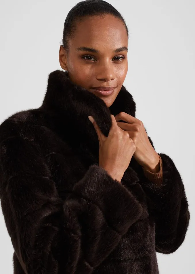 Coats and Jackets Women HOBBS Ros Faux Fur Coat Chocolate