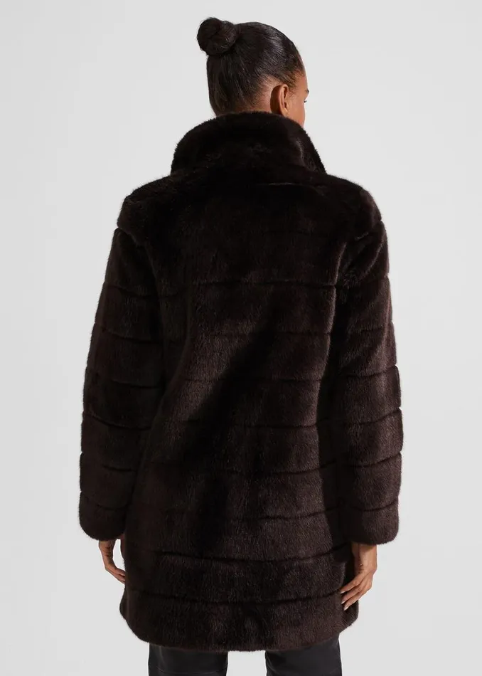 Coats and Jackets Women HOBBS Ros Faux Fur Coat Chocolate