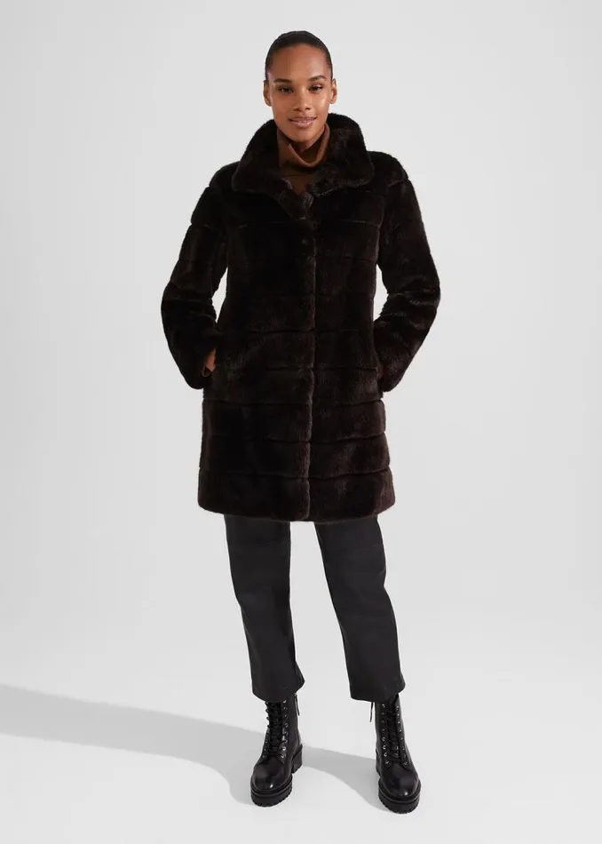 Coats and Jackets Women HOBBS Ros Faux Fur Coat Chocolate