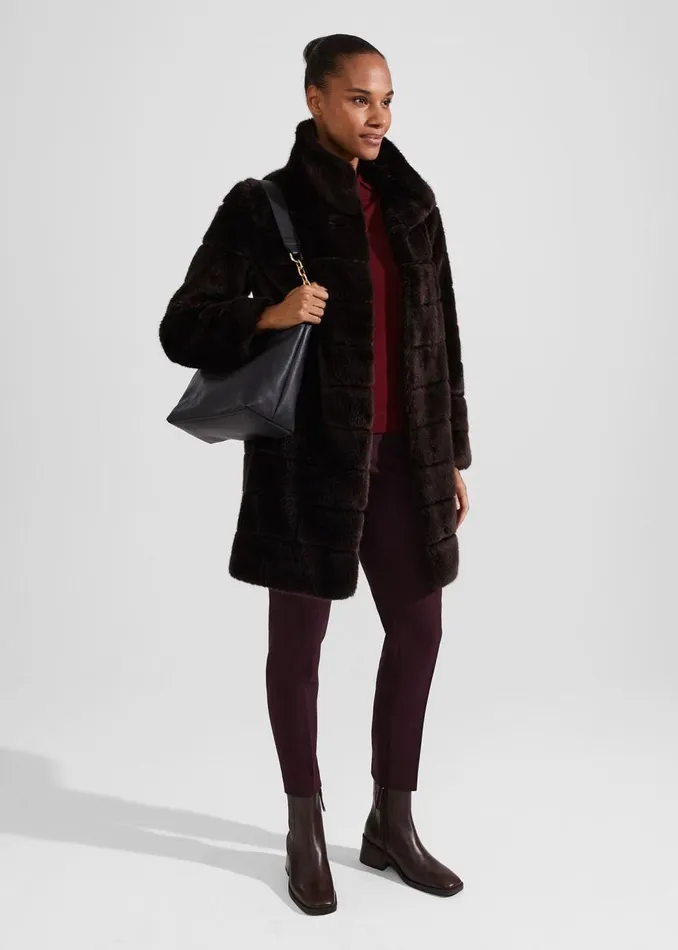 Coats and Jackets Women HOBBS Ros Faux Fur Coat Chocolate