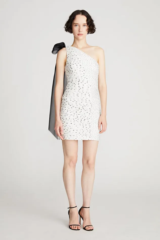 Cocktail Women Halston Analise Dress In Micro Dot Chalk Black Cocktail Women Halston Analise Dress In Micro Dot Chalk Black