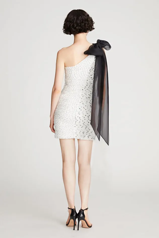 Cocktail Women Halston Analise Dress In Micro Dot Chalk Black Cocktail Women Halston Analise Dress In Micro Dot Chalk Black