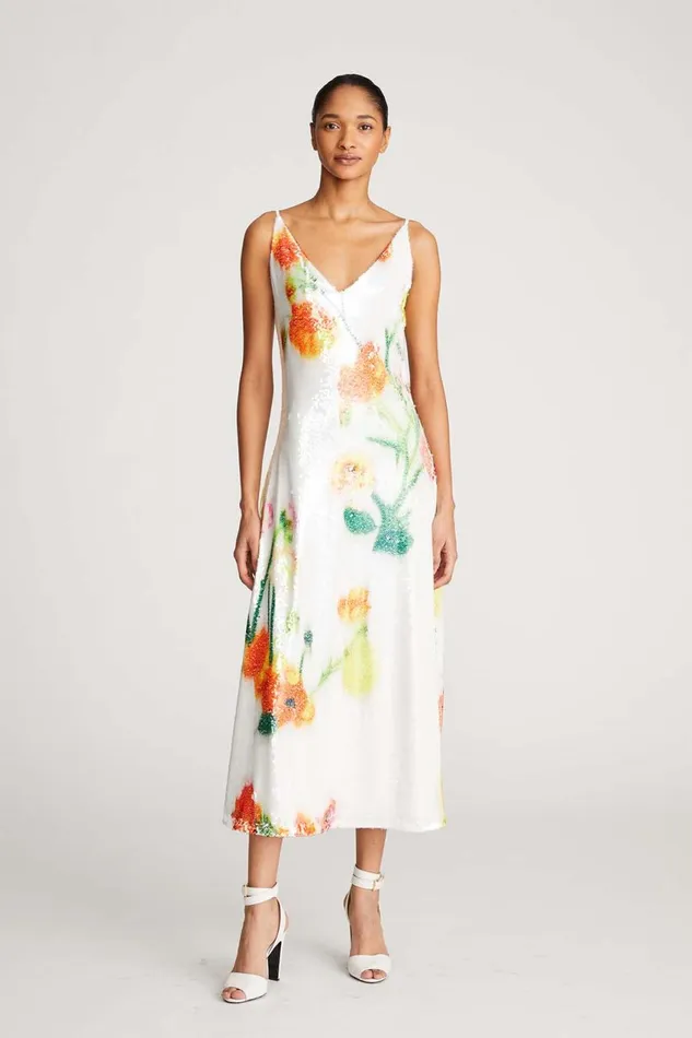 Cocktail Women Halston Caralyn Dress In Floral Sequin Chalk Blurred Floral Cocktail Women Halston Caralyn Dress In Floral Sequin Chalk Blurred Floral