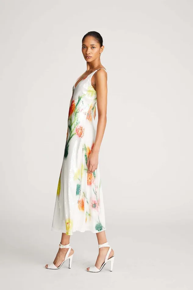 Cocktail Women Halston Caralyn Dress In Floral Sequin Chalk Blurred Floral Cocktail Women Halston Caralyn Dress In Floral Sequin Chalk Blurred Floral