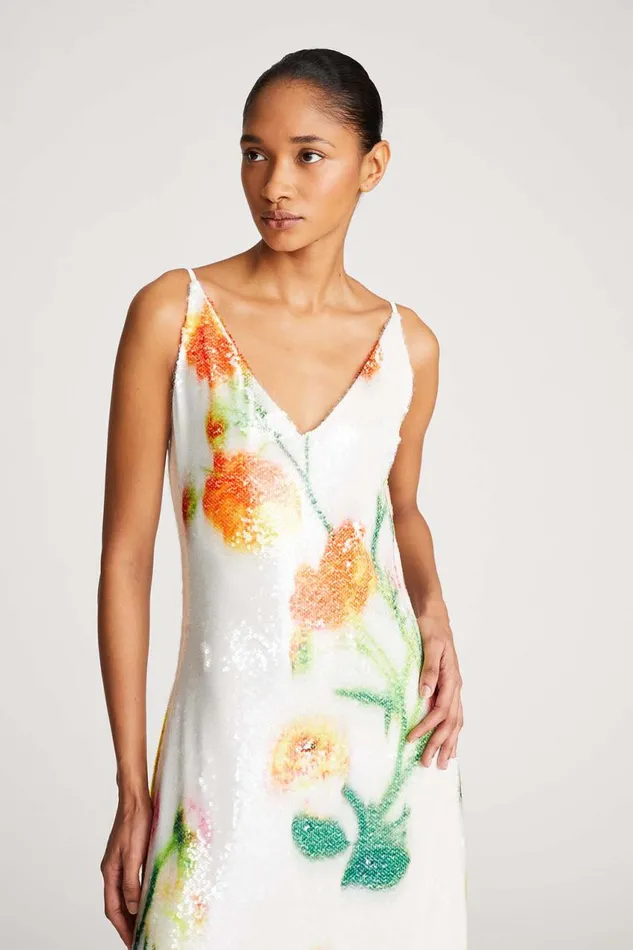 Cocktail Women Halston Caralyn Dress In Floral Sequin Chalk Blurred Floral Cocktail Women Halston Caralyn Dress In Floral Sequin Chalk Blurred Floral