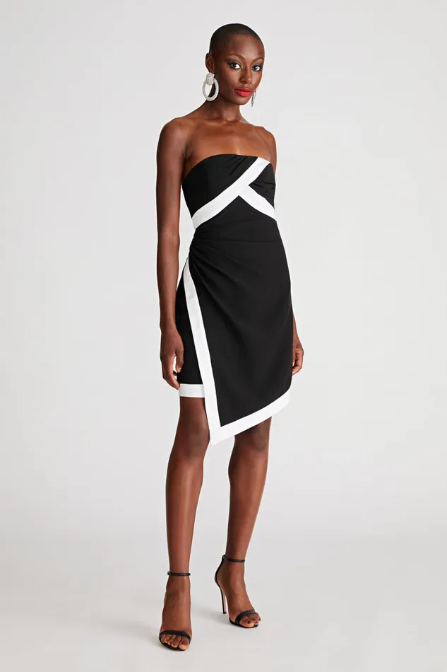 Cocktail Women Halston Lanie Dress In Crepe Black White