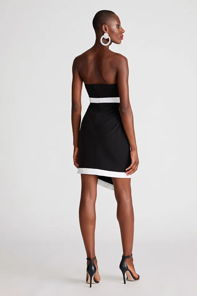 Cocktail Women Halston Lanie Dress In Crepe Black White