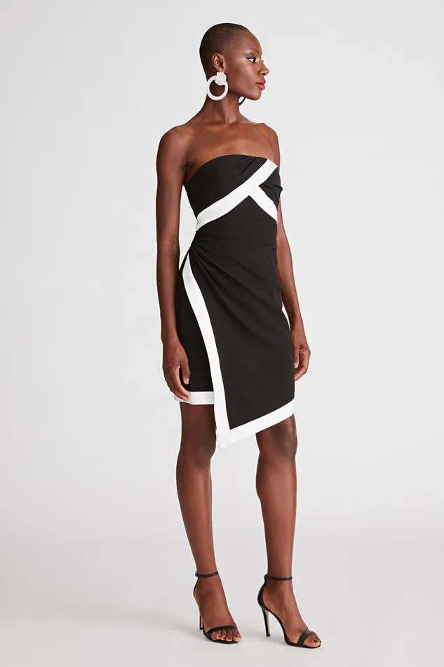 Cocktail Women Halston Lanie Dress In Crepe Black White