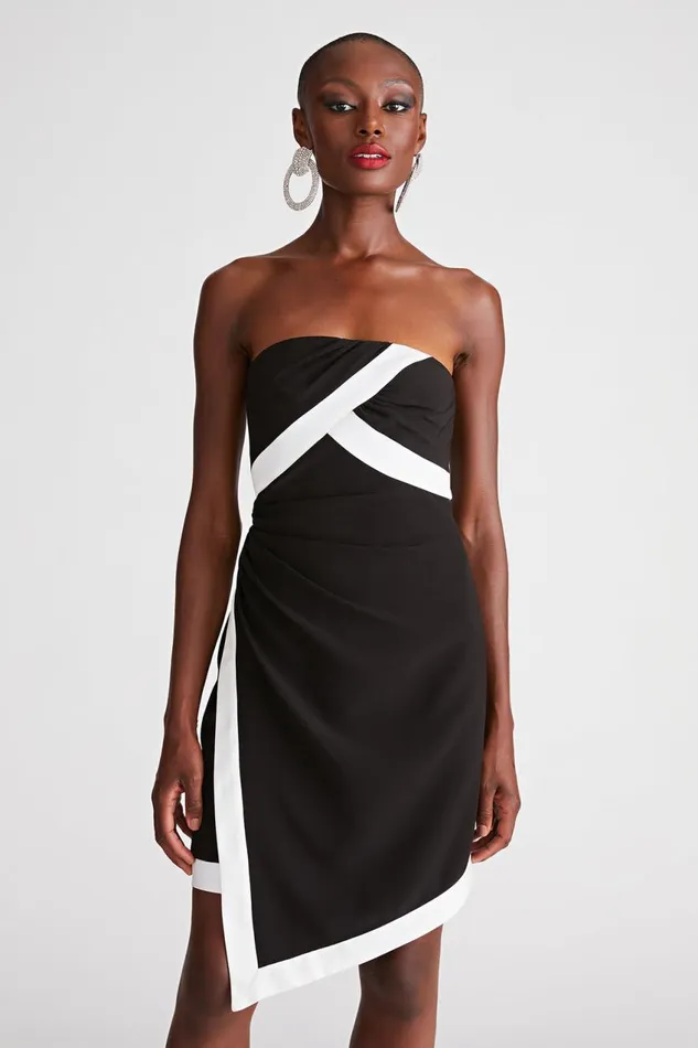 Cocktail Women Halston Lanie Dress In Crepe Black White
