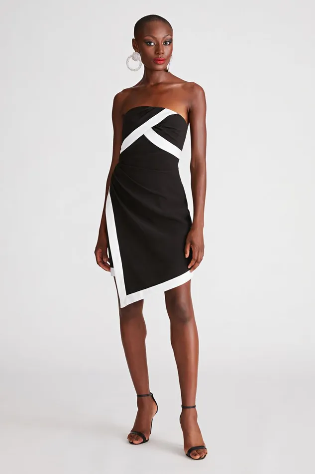 Cocktail Women Halston Lanie Dress In Crepe Black White