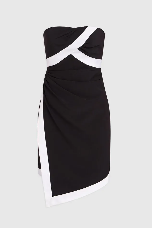 Cocktail Women Halston Lanie Dress In Crepe Black White