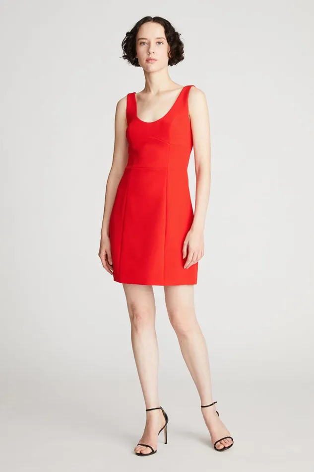 Cocktail Women Halston Larisa Dress In Stretch Crepe Lipstick Red
