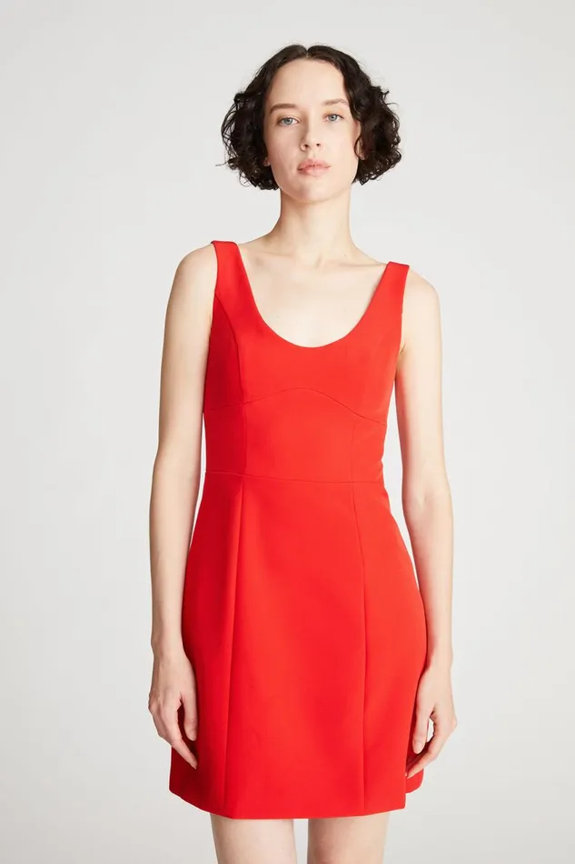 Cocktail Women Halston Larisa Dress In Stretch Crepe Lipstick Red