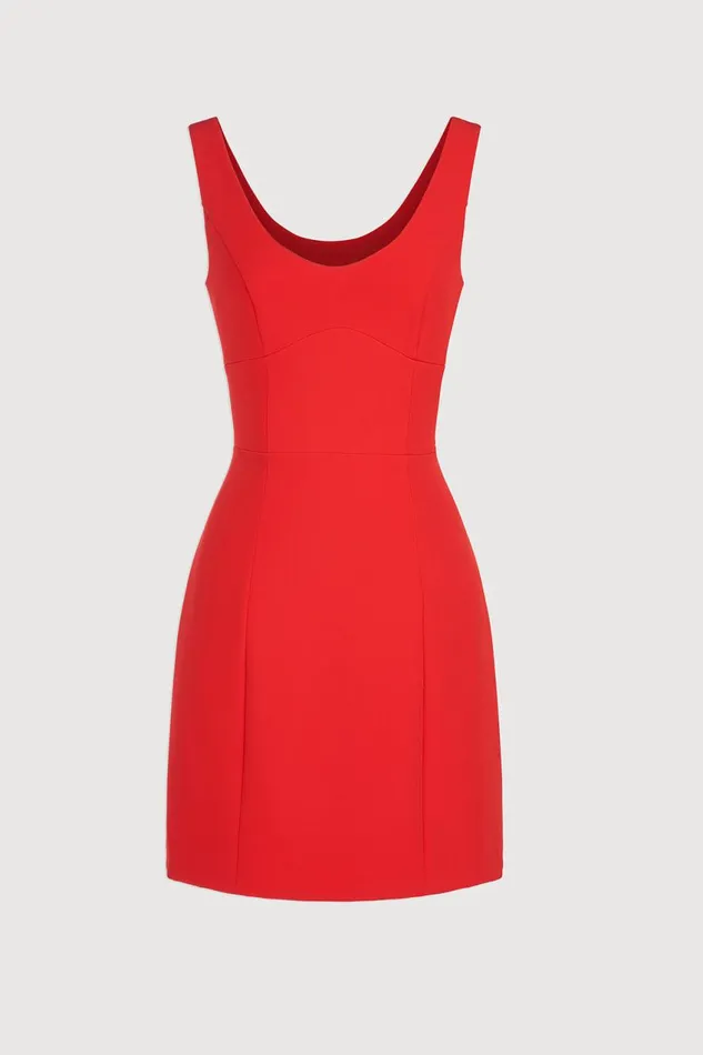 Cocktail Women Halston Larisa Dress In Stretch Crepe Lipstick Red