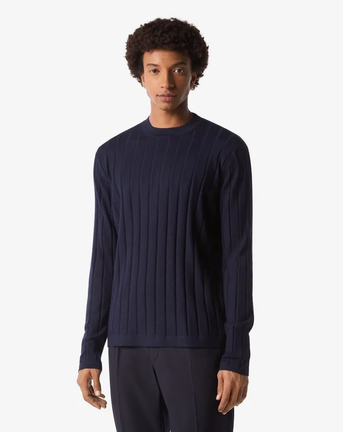 Corneliani Knitwear Navy Blue Extrafine Merino Crewneck Sweater For Men 8211 Men