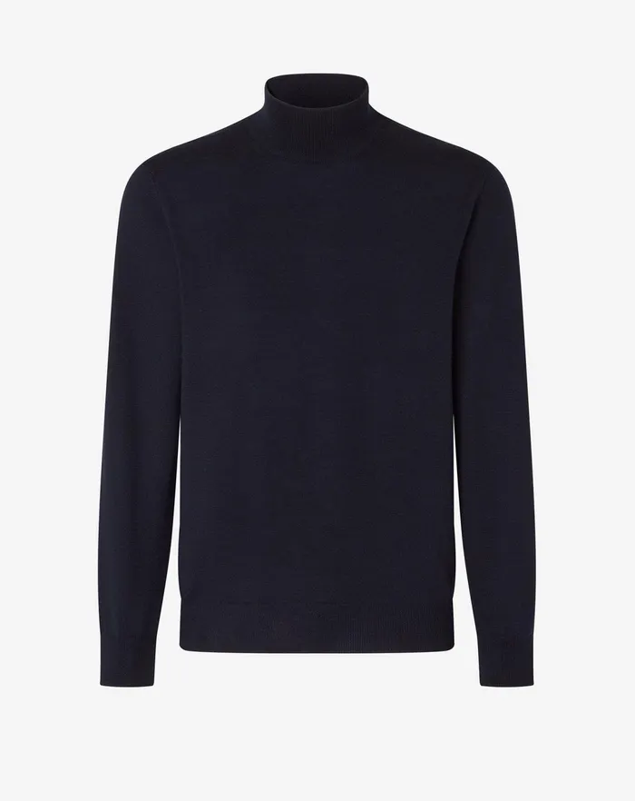 Corneliani Knitwear Navy Blue Ultralight Merino Turtleneck Sweater 8211 Men