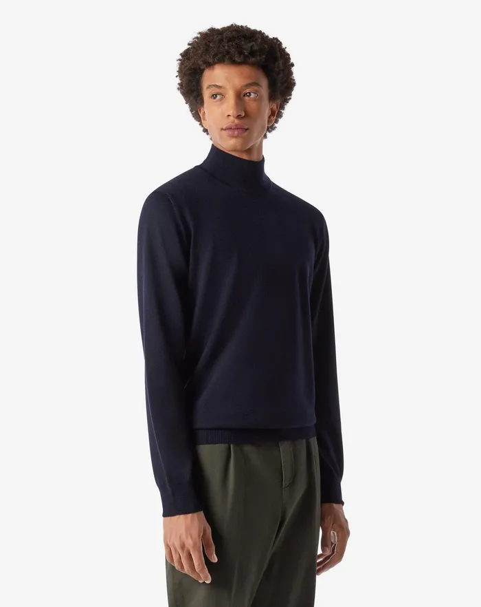 Corneliani Knitwear Navy Blue Ultralight Merino Turtleneck Sweater 8211 Men