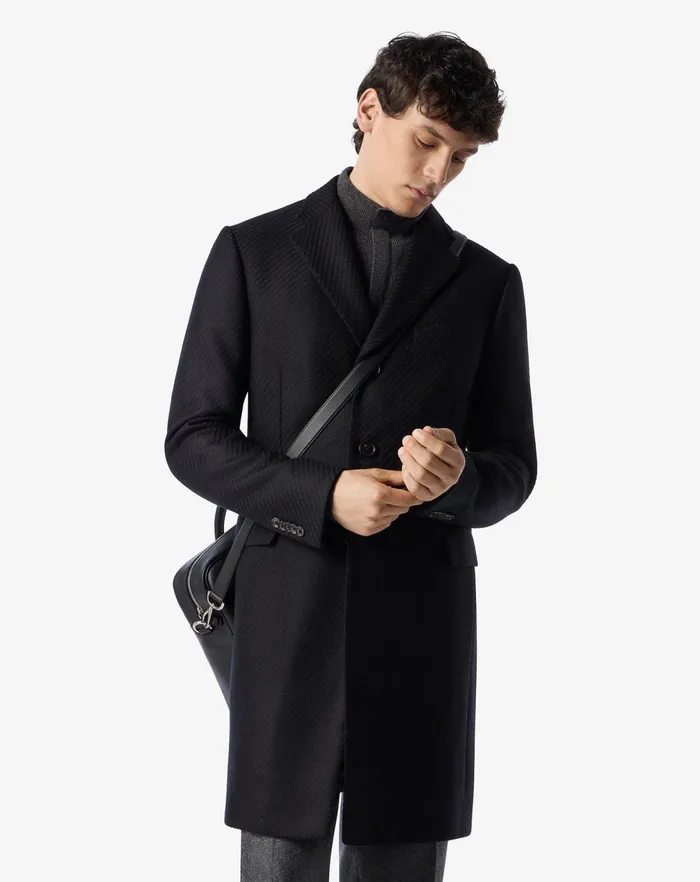 Corneliani Outerwear And Coats Black Wool And Cashmere Singlebreasted Coat For Men 8211 Men