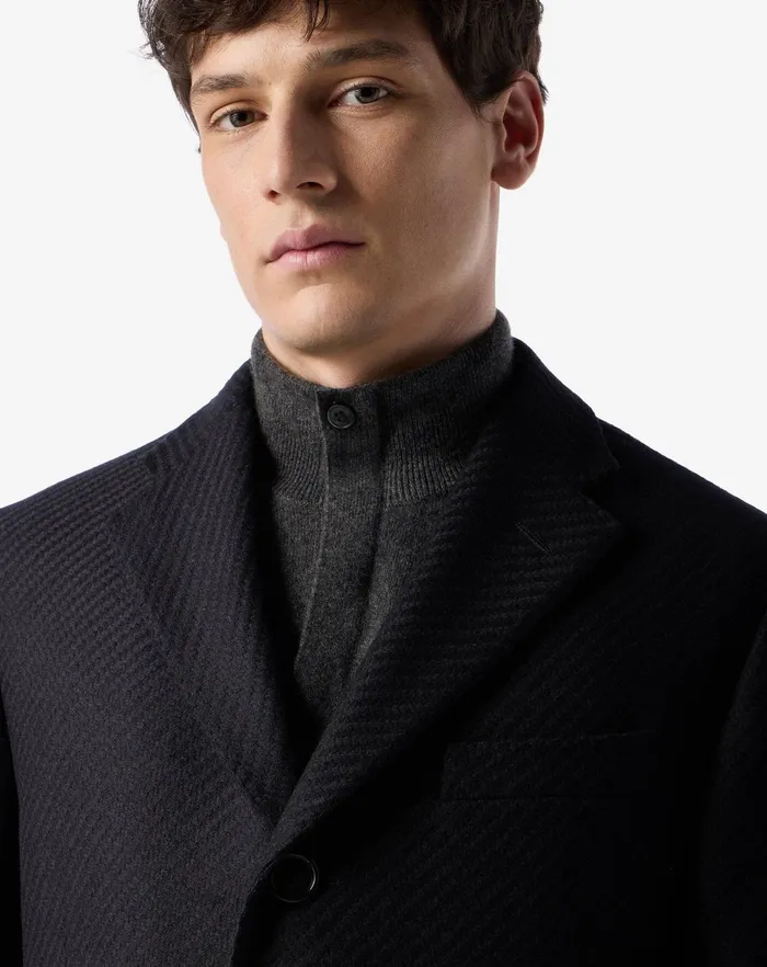 Corneliani Outerwear And Coats Black Wool And Cashmere Singlebreasted Coat For Men 8211 Men