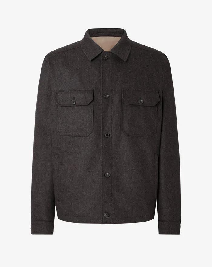Corneliani Outerwear And Coats Dark Grey Techwool Overshirt 8211 Men