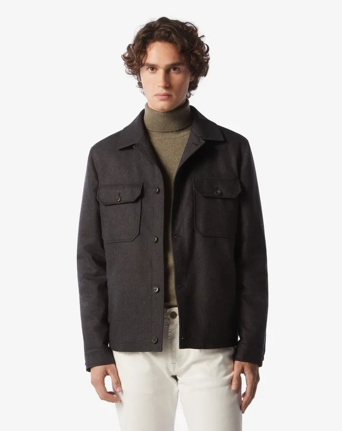 Corneliani Outerwear And Coats Dark Grey Techwool Overshirt 8211 Men