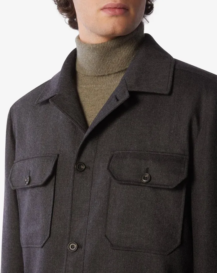 Corneliani Outerwear And Coats Dark Grey Techwool Overshirt 8211 Men