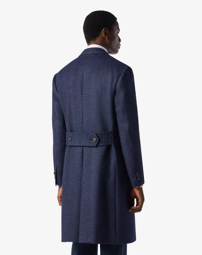 Corneliani Outerwear And Coats Denimblue Herringbone Wool Coat For Men 8211 Men