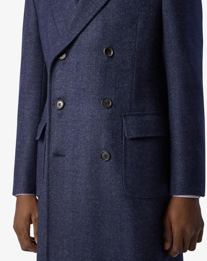 Corneliani Outerwear And Coats Denimblue Herringbone Wool Coat For Men 8211 Men