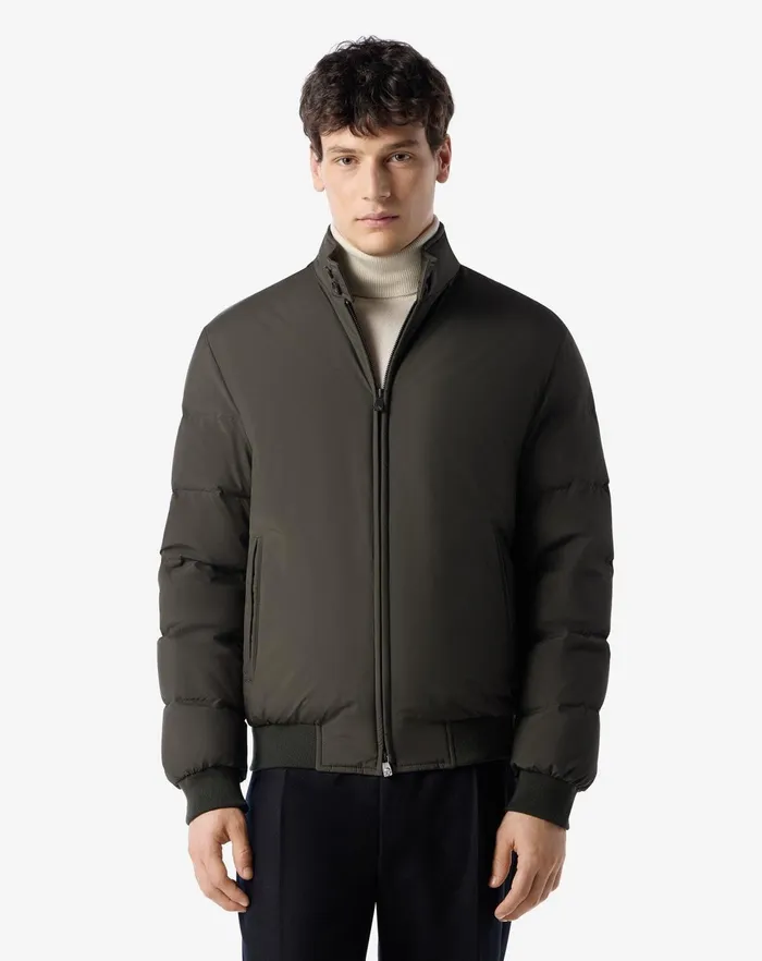 Corneliani Outerwear And Coats Forest Green Real Down Padded Bomber Jacket For Men 8211 Men