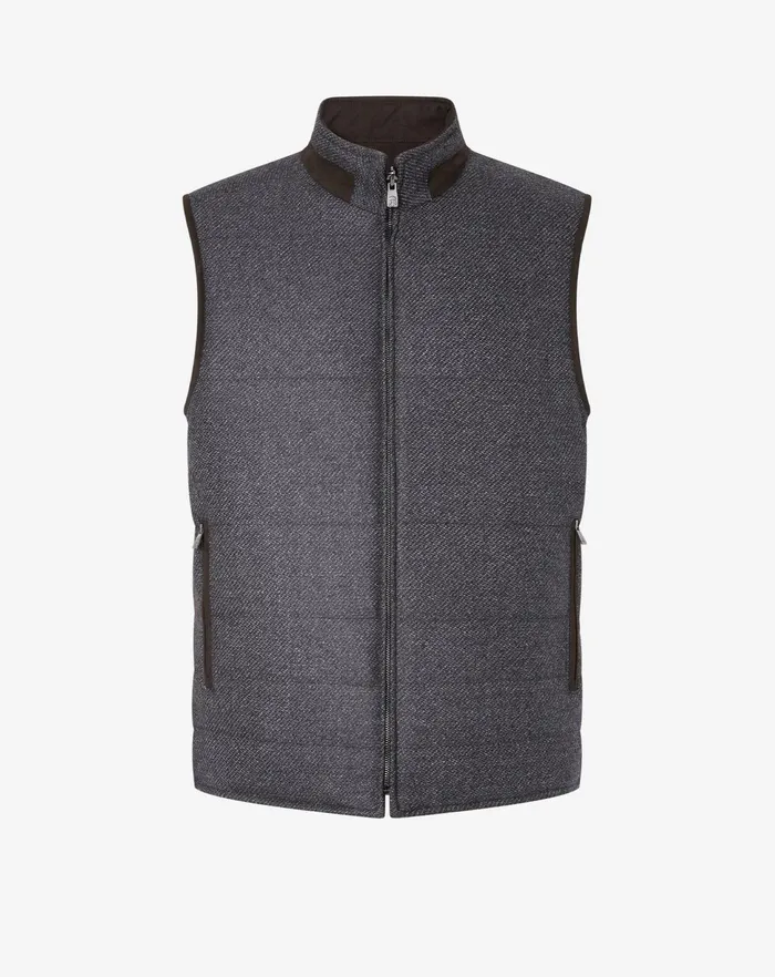 Corneliani Outerwear And Coats Grey Patterned Wool Twill Vest For Men 8211 Men