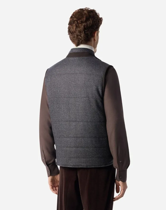 Corneliani Outerwear And Coats Grey Patterned Wool Twill Vest For Men 8211 Men