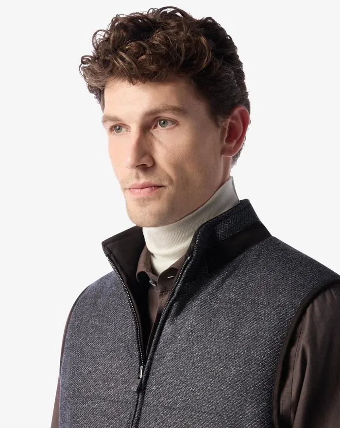 Corneliani Outerwear And Coats Grey Patterned Wool Twill Vest For Men 8211 Men