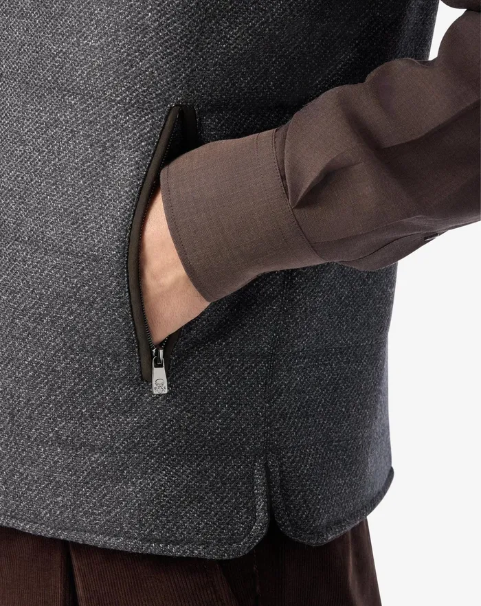 Corneliani Outerwear And Coats Grey Patterned Wool Twill Vest For Men 8211 Men